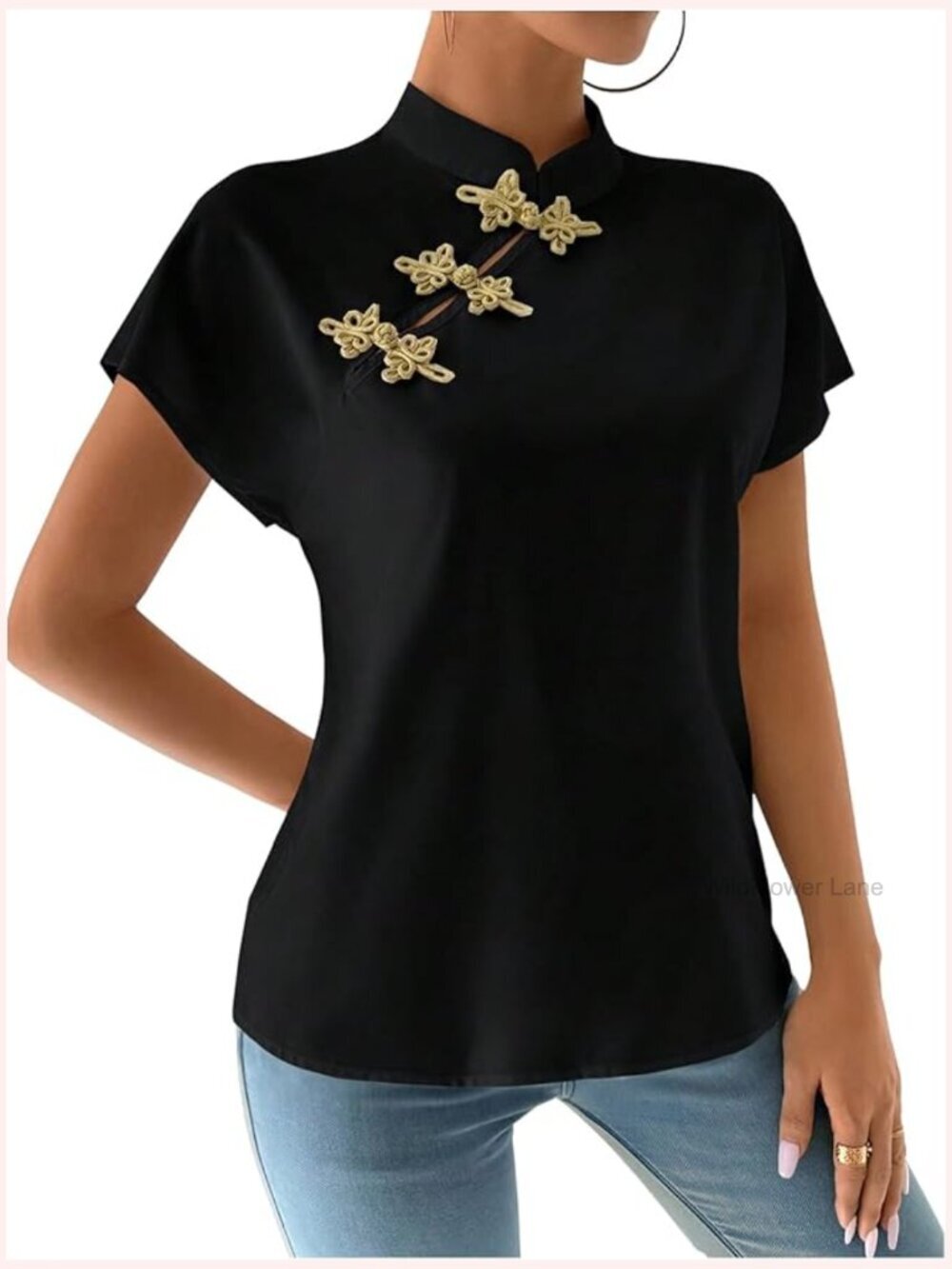 Women's Mock Neck Short Sleeve Cheongsam Blouse Top